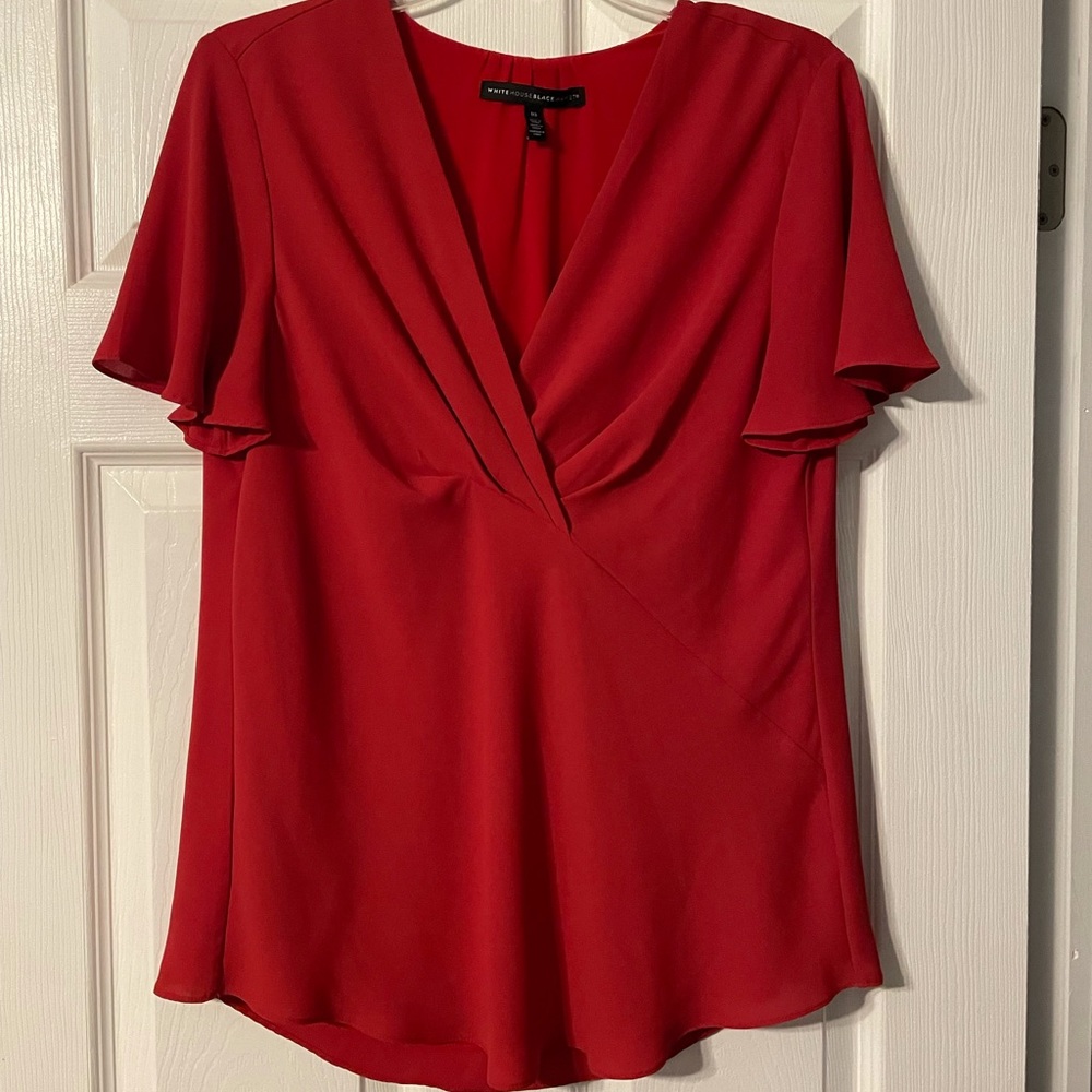 White House Black Market short sleeved pleated vneck blouse.
